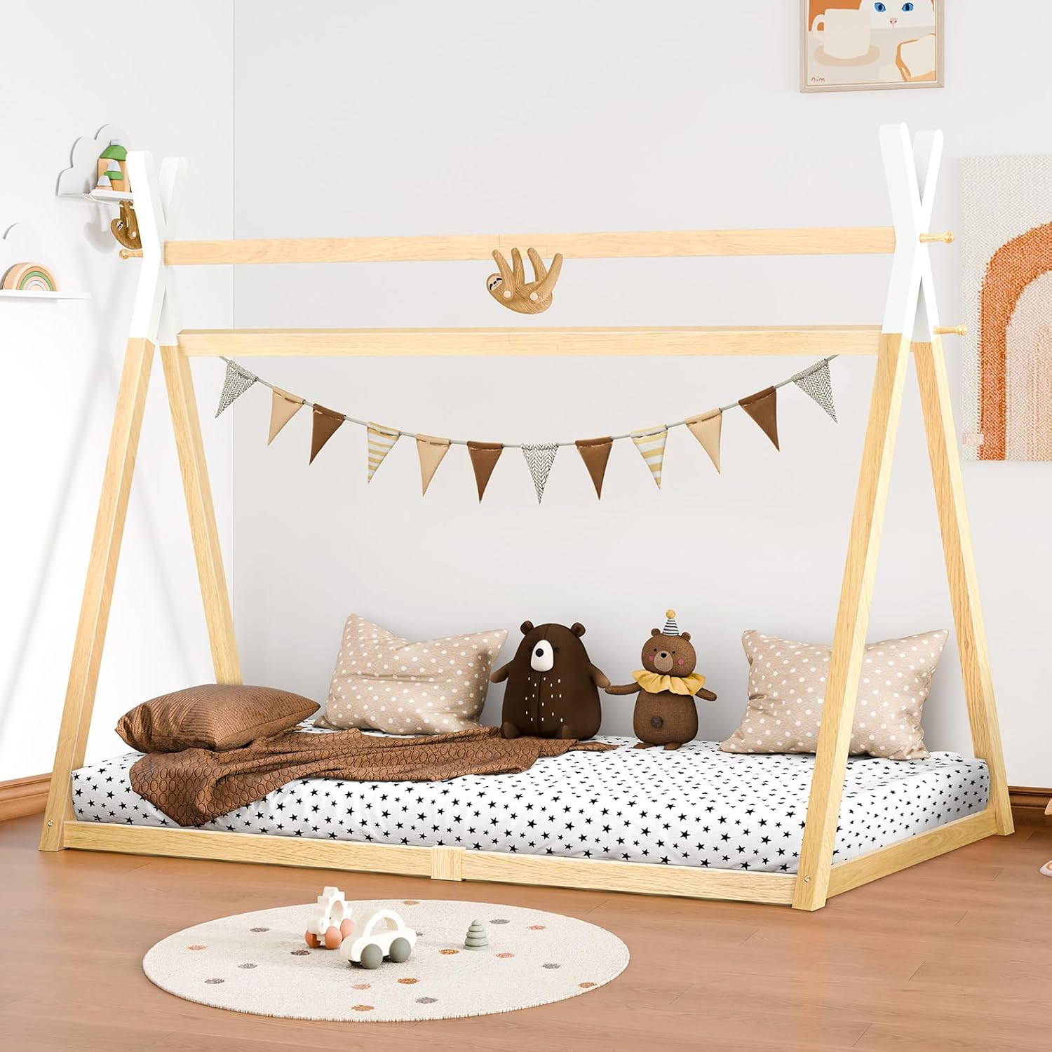 ALFORDSON Wooden Timber House Bed Frame Teepee Single, Solid Wood Bed Base Foundation Children'S Mattress Base Platform, Taran Series Bedroom Furniture, Thomas Series, Wood Color image number 3
