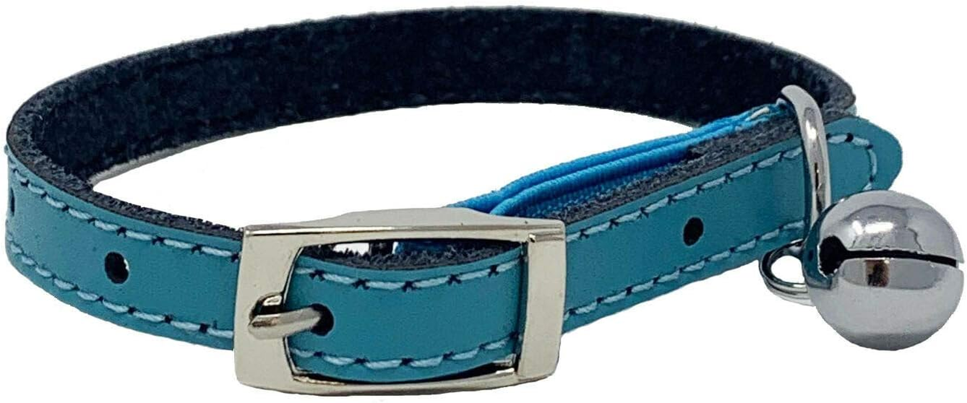 Cat Collar Real Leather with Safety Elastic, Bell, Available (Purple)