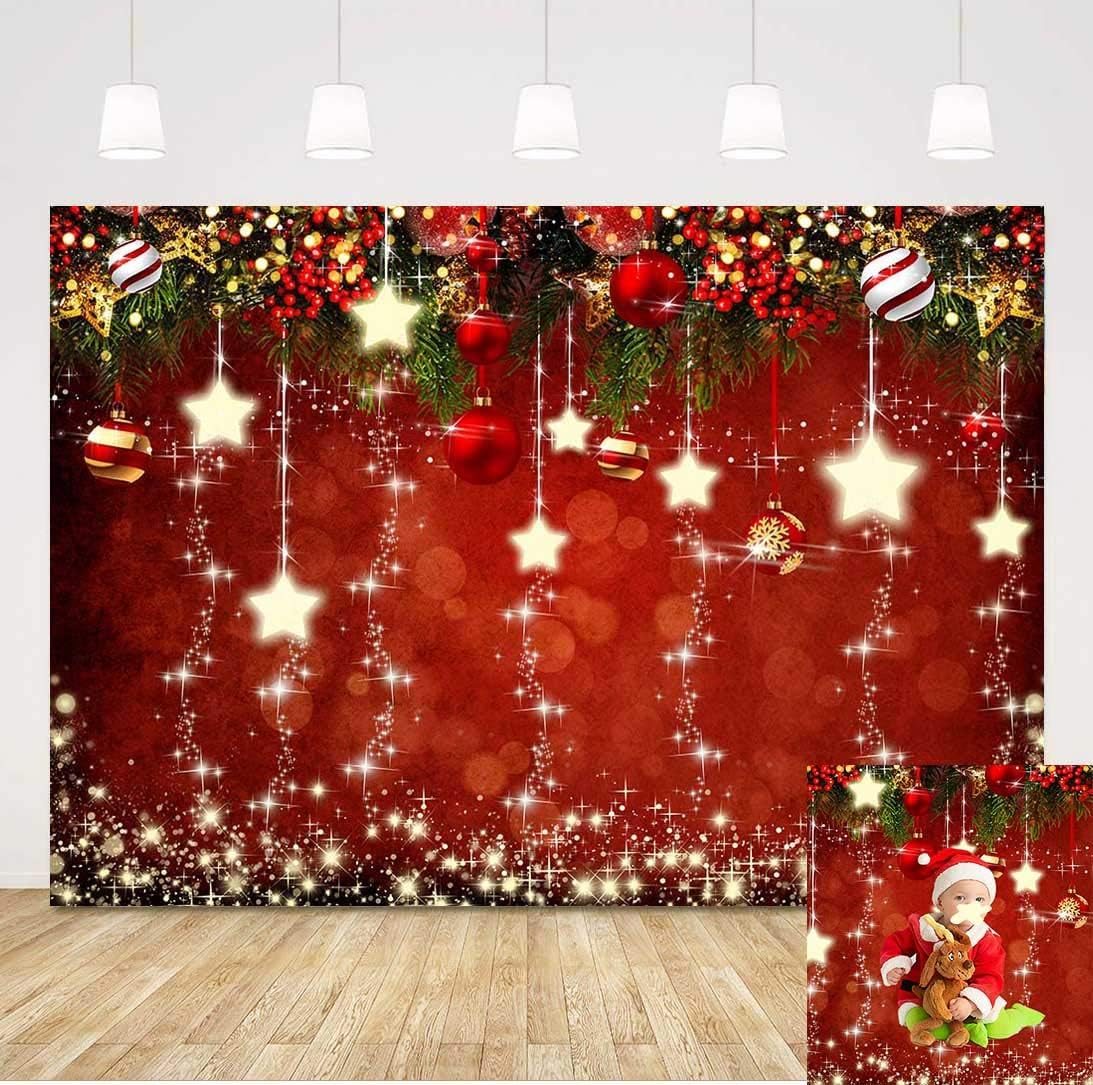Red Christmas Theme Sparkling Photography Backdrops Snowflake Xmas Ball 5X3Ft Happy New Year Family Party Decoration Photo Star Background Kids Newborn Portrait Photo Booth Studio Props Banner image number 1