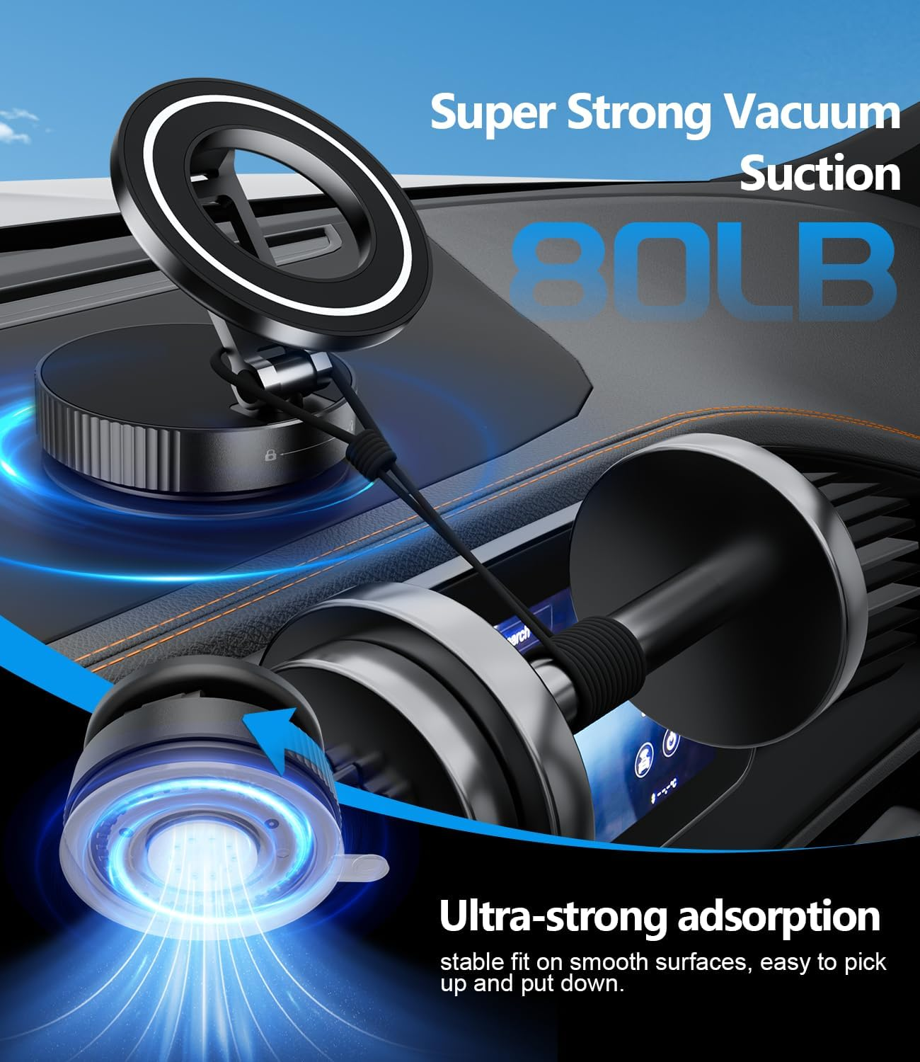 Cloudvalley Magnetic Car Phone Holder - Vacuum Suction Cup Phone Mount 360&deg; Adjustable, Durable Metal Stand for Iphone & Android, Portable Magnetic Holder for Dashboard/Windshield/Gym Mirror (Black) image number 6