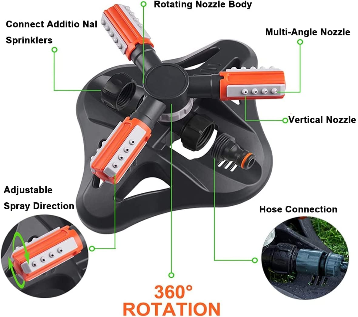 Lawn Garden Sprinkler,360Degree Rotating Garden Irrigation System, Best Assistant for Vegetable Field or Summer Outdoor Game.