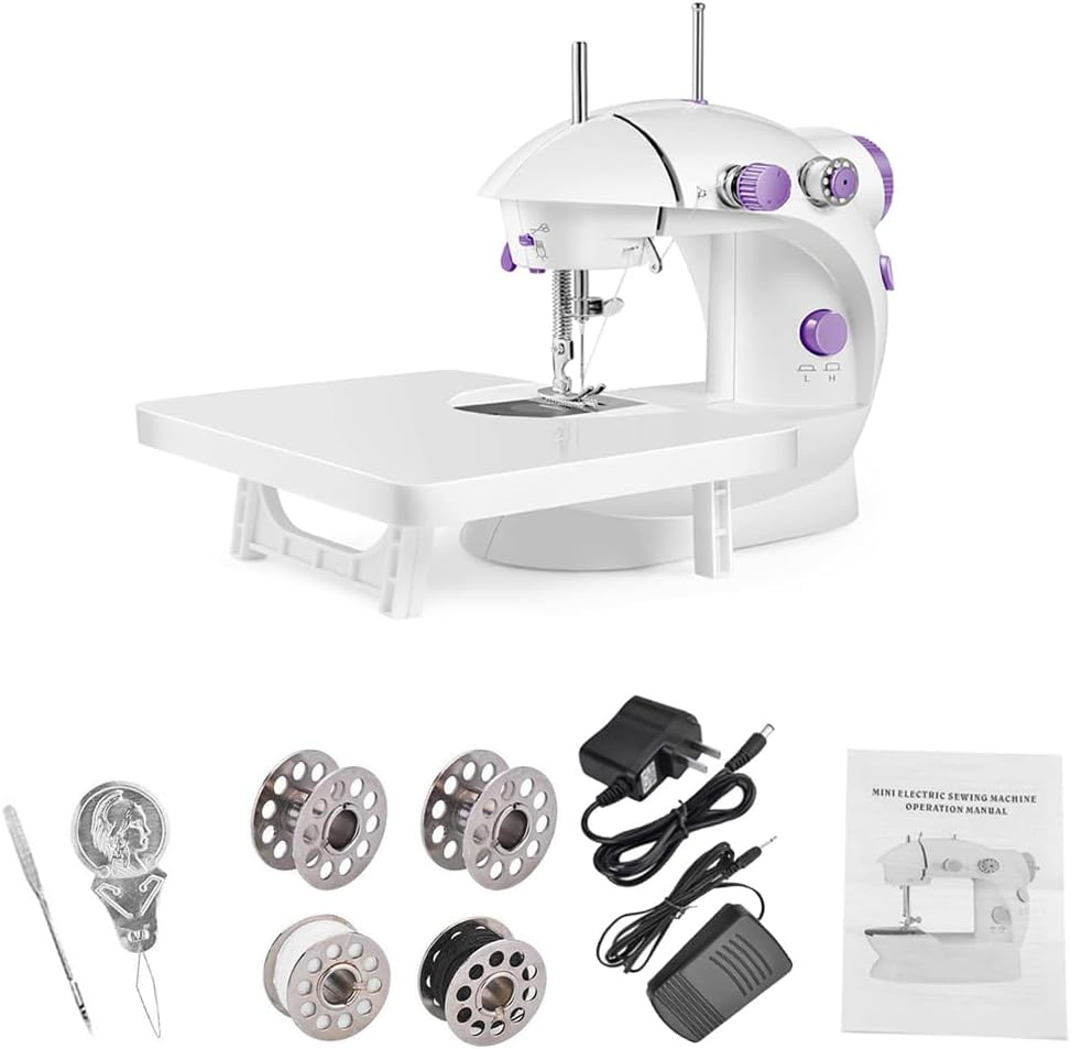Mini Sewing Machine for Beginner, Dual Speed Portable Electric Sewing Machine with Extension Table, Light, Sewing Kit for Household, Travel Automatic Sewing Machine image number 3