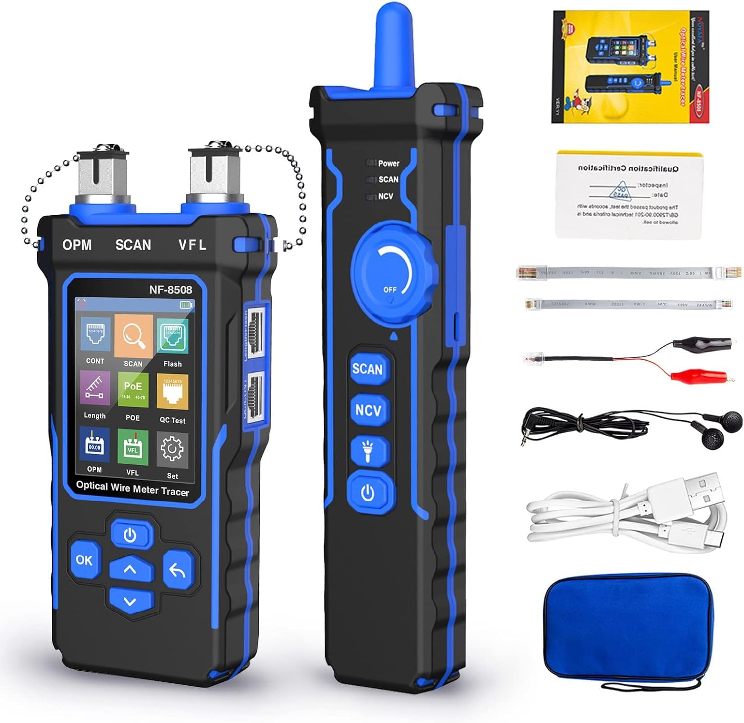 New Upgraded Network Cable Tester with Optical Power Meter VFL, CAT5 CAT6 Cable Toner Ethernet Cable Tester, RJ45 Network Tester for Telephone, Ethernet, Video, Poe Ethernet Tester Wire Tracer