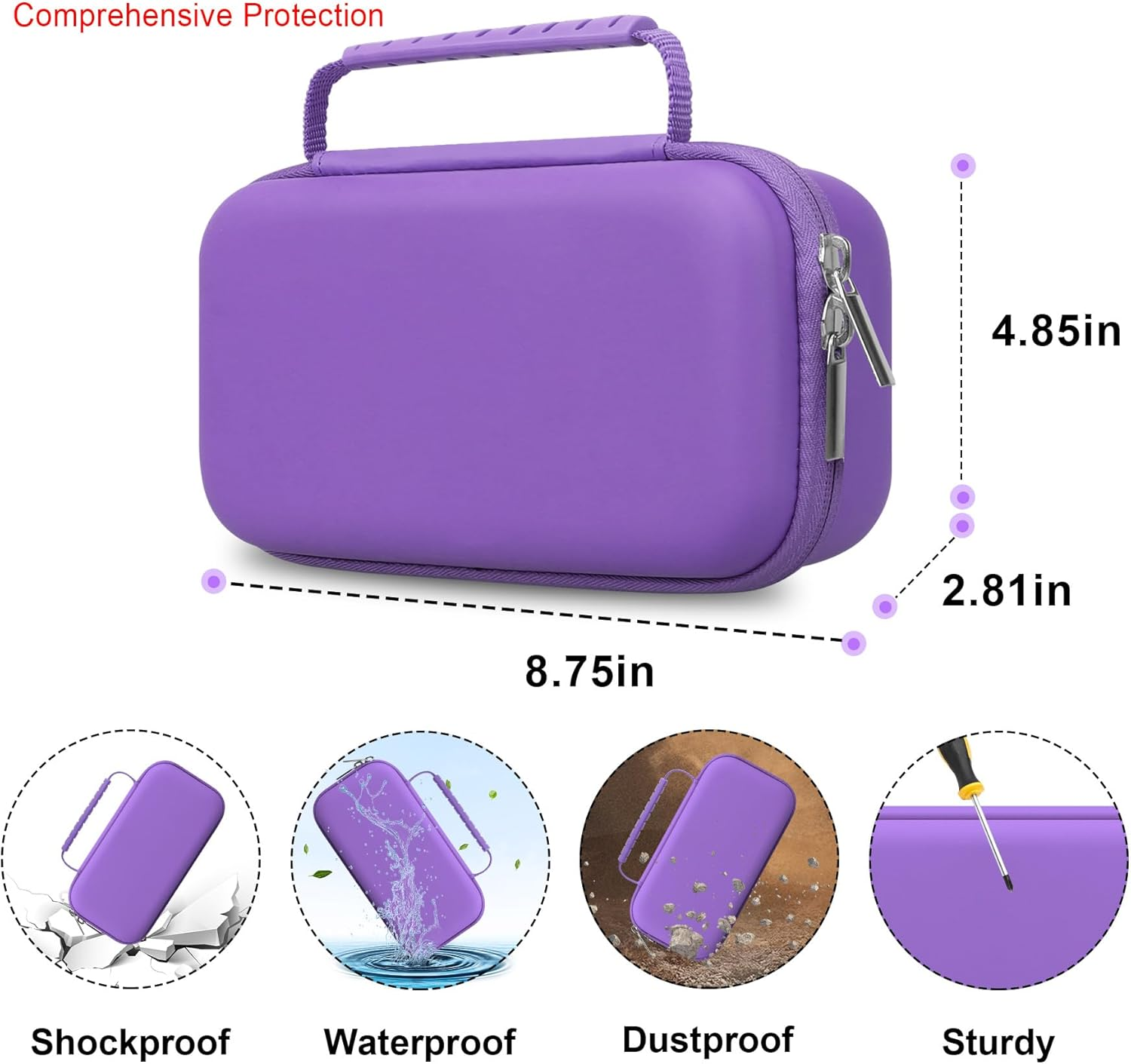 Elonbo Hard Case for SCRIB3D P1 3D Printing Pen/For 3Doodler 3D Pen Set for Kids, 3D Pen Case Travel Holder with Shoulder Strap, Mesh Pocket Fits Pen Filament, Charger and Cable, Purple (Case Only)