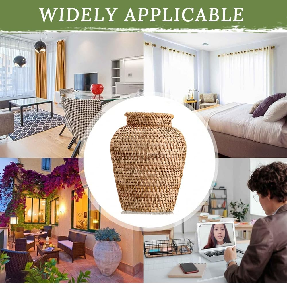 Desktop Hand-Woven Rattan Vase, Chinese Retro Plant Plastic Wicker Vase, Suitable for Home Decoration, Living Room, Office, Hotel, Craft Decoration image number 3