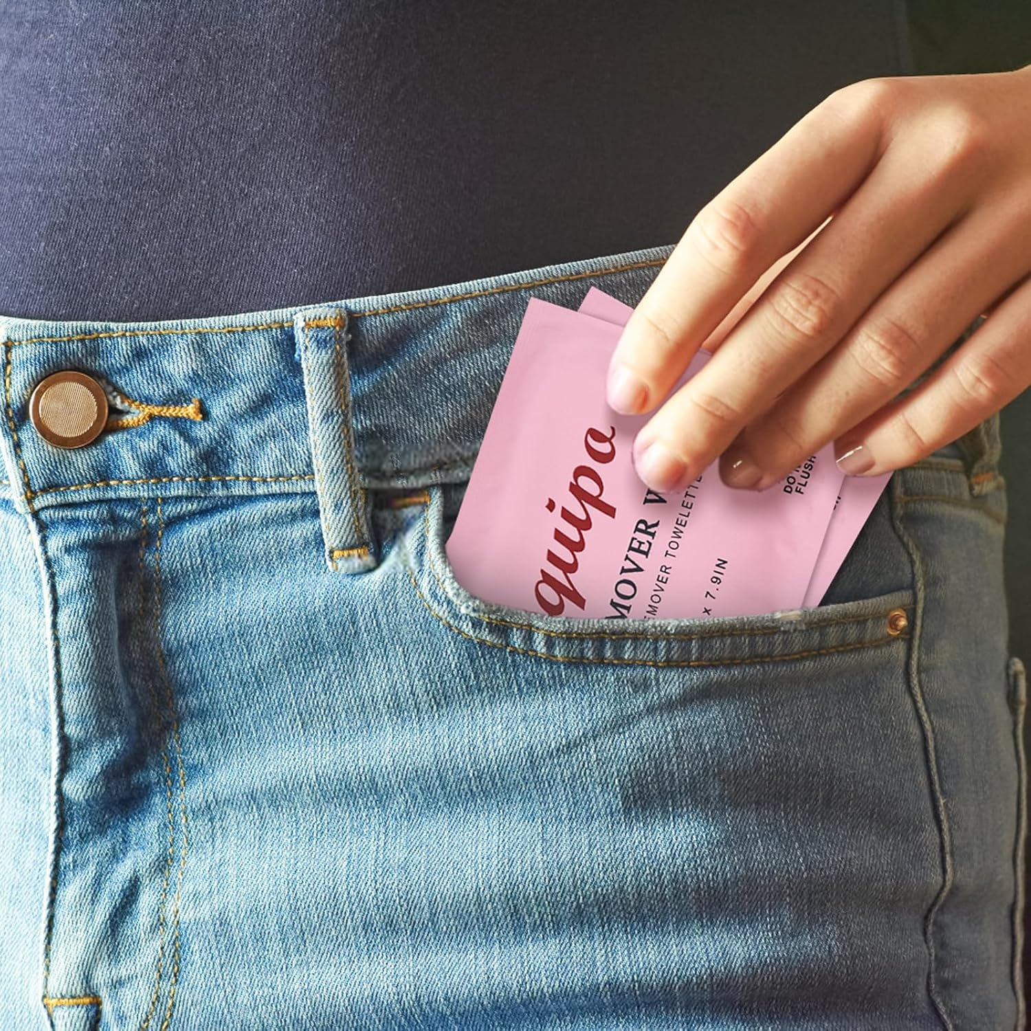 50 Pcs Individually Wrapped Makeup Remover Wipes Bulk Single Makeup Remover Cloth Travel Towelette Makeup Remover Cloth for Face (PINK) image number 1