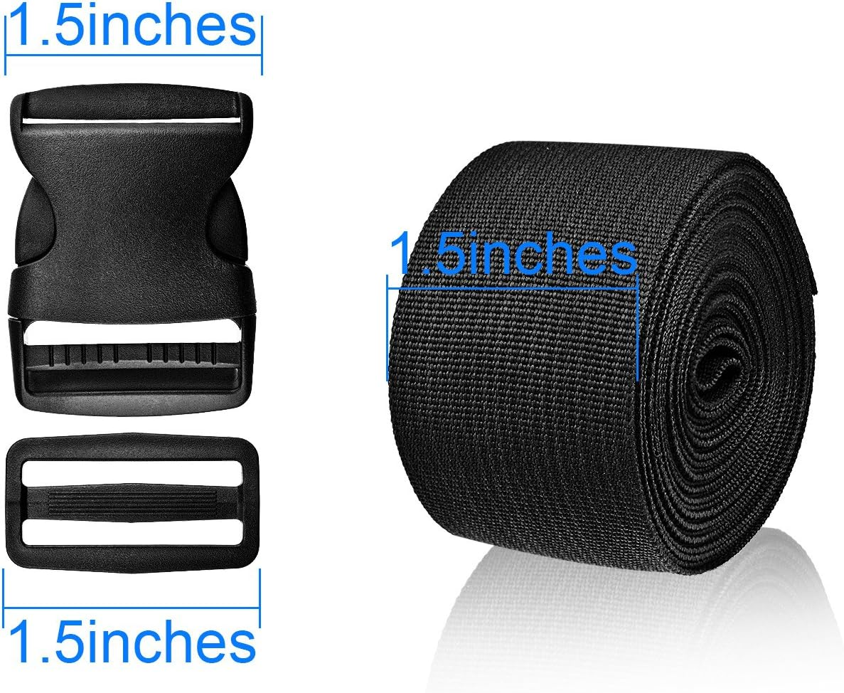 WXJ13 1.5 Inches Plastic Quick Release Buckles Flat Shape Buckles and Tri-Glide Slides with 5 Yards 1.5 Inches Wide Polypro Webbing for DIY Strap Making image number 1