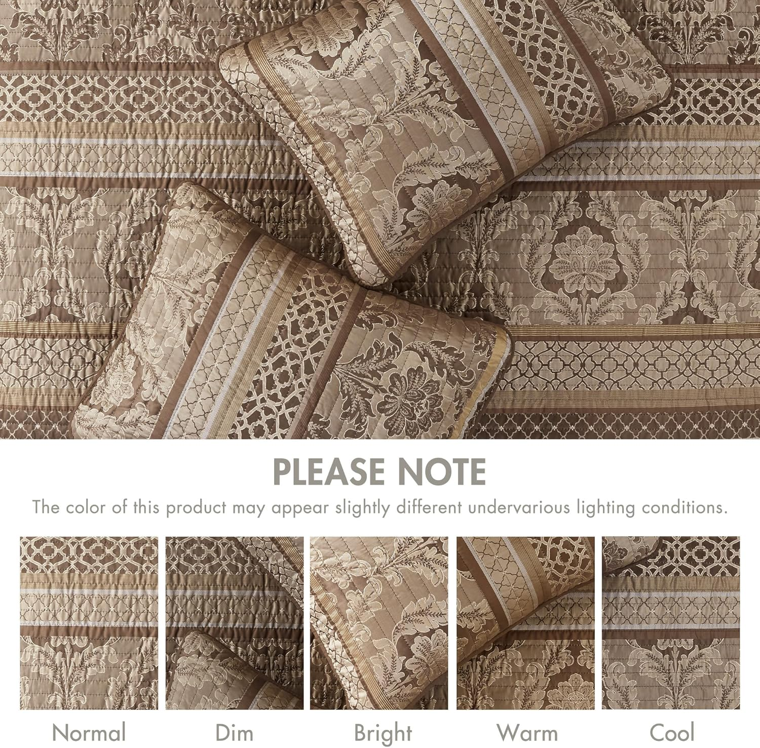 Madison Park Bellagio 6 Piece Quilted Coverlet Set, Full/Queen, Brown/Gold - Full/Queen image number 4