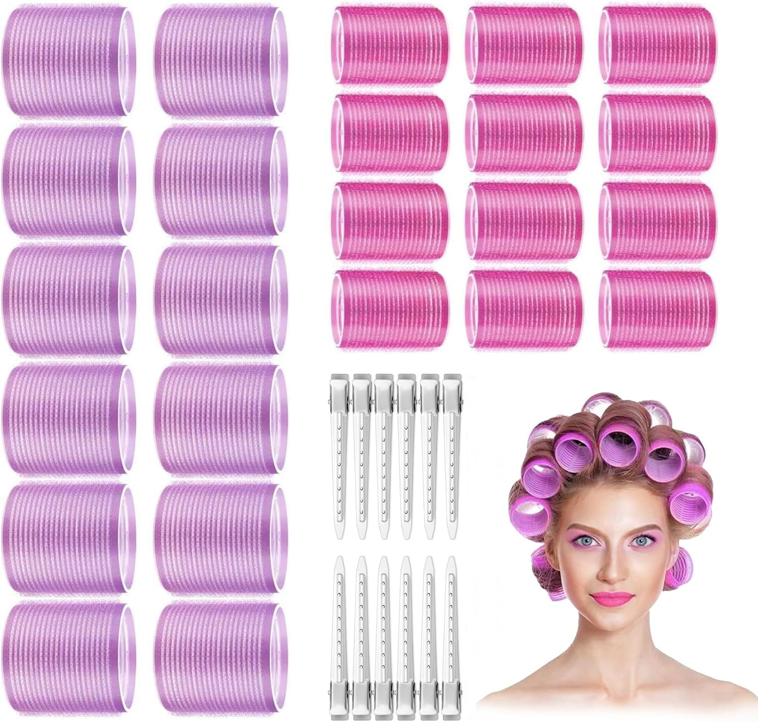 Hair Curlers Rollers, JOVALA 36PCS Velcro Jumbo Big Hair Roller Sets with Stainless Steel Duckbill Clip Self Grip for Long Medium Short Thick Thin Hair Bangs Volume image number 1