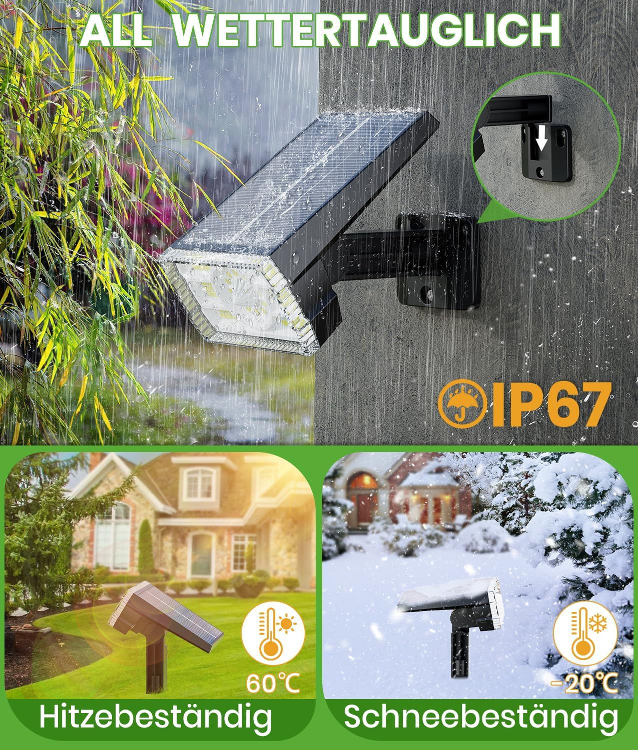 BITPOTT Outdoor Solar Spotlights, Pack of 2, 58 LED/3 Modes Solar Lights for Outdoors, 105&deg; Rotation, Solar Spotlights, Wall Lights, IP67 Waterproof, Solar Spotlight for Outdoor Garden, Patio, Path image number 2