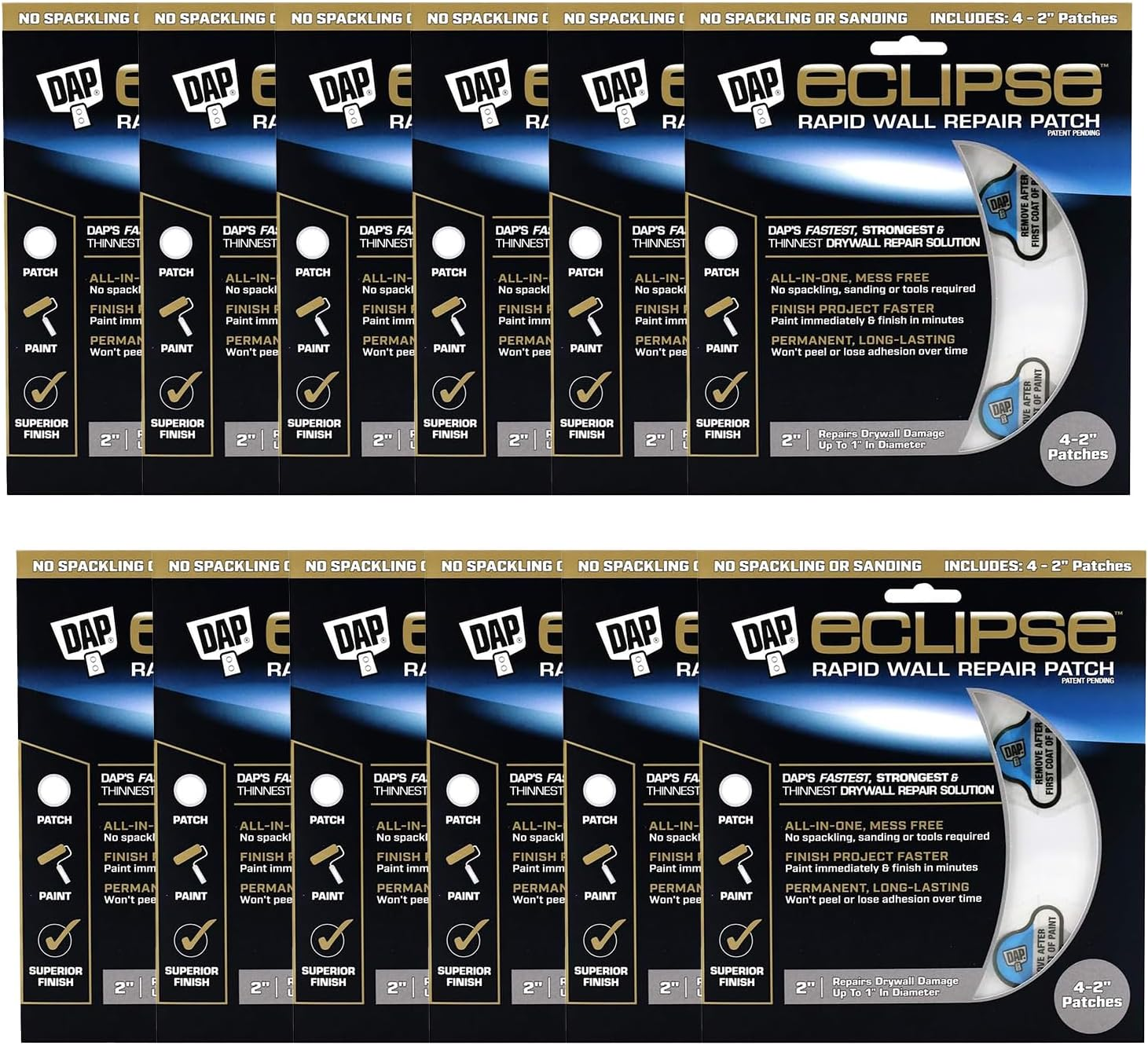DAP Eclipse Rapid Wall Repair Patch, 2-Inch Size (Bulk Pack of 12)