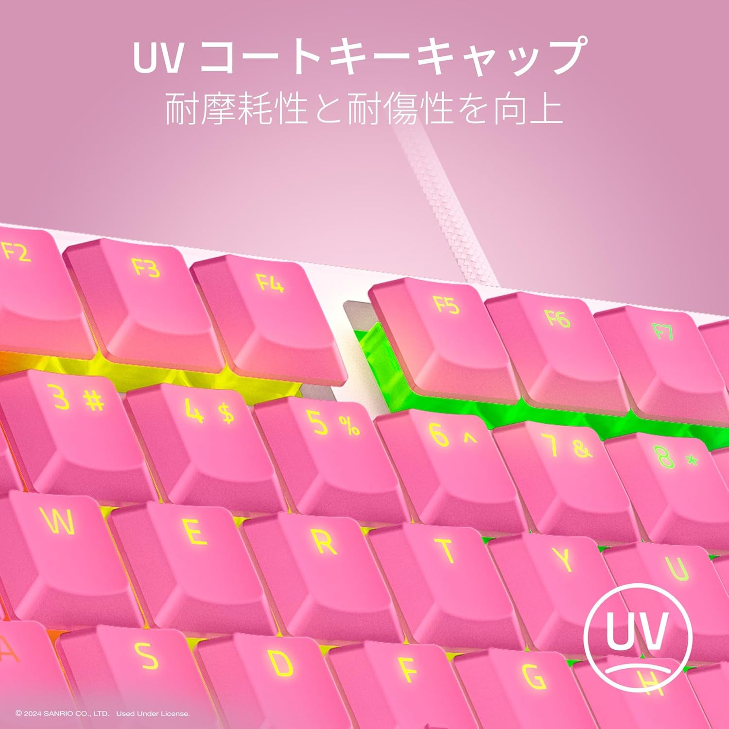 Razer Ornata V3 Tenkeyless Hello Kitty and Friends Edition, Numeric Keyboard, Low Profile, Low Profile, Backlit Lighted Media Key, UV Coat Key Cap, RGB, Hello Kitty, Wrist Rest, English Arrangement