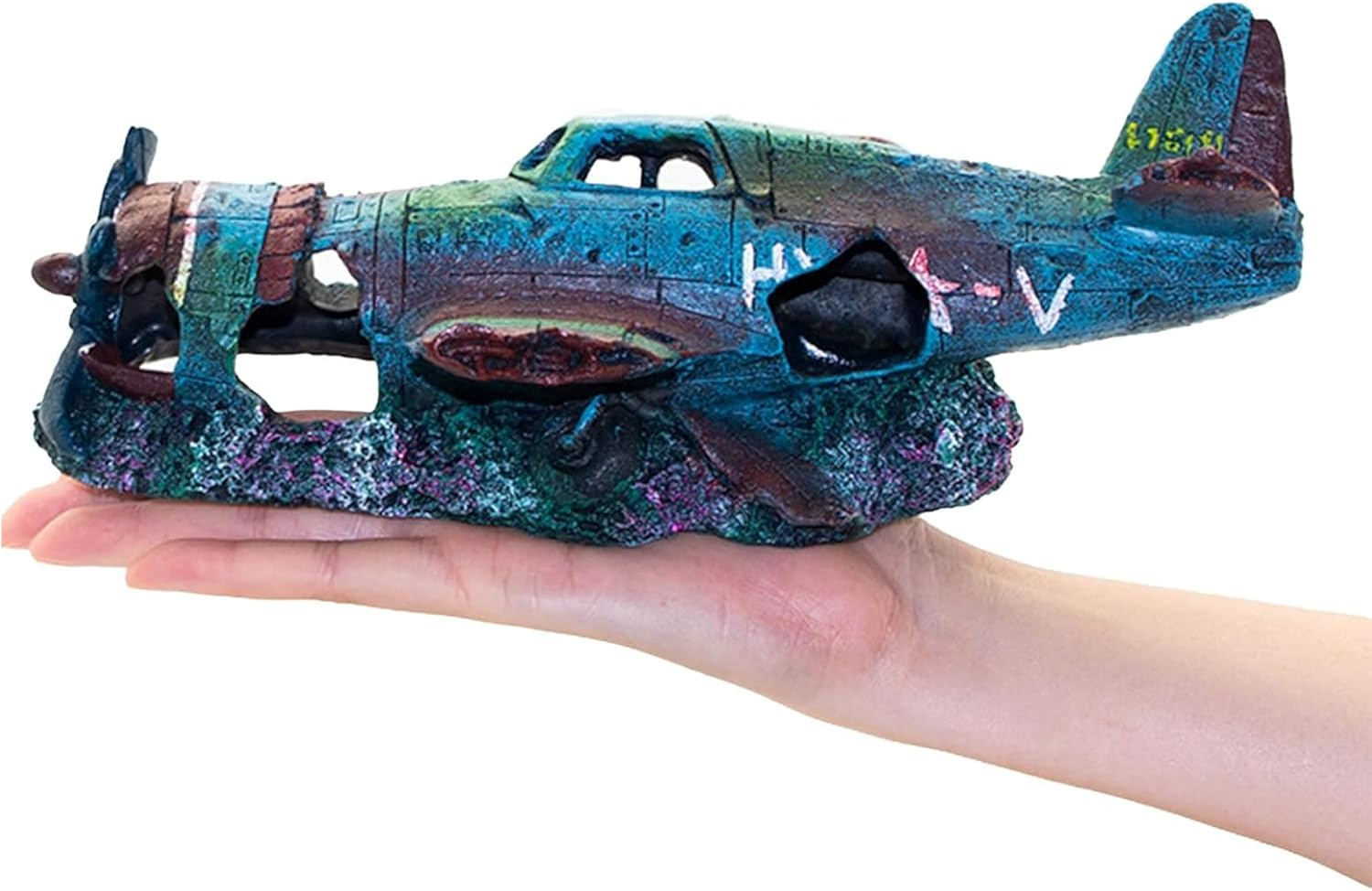 Cozioz Rock Resin Combat Aircraft Ornament for Aquariums &ndash; Creative Fighter Plane Decor for Fish Tanks, Hiding Cave for Fish and Shrimp, Landscaping Accessories for Vivariums （M Size） image number 1