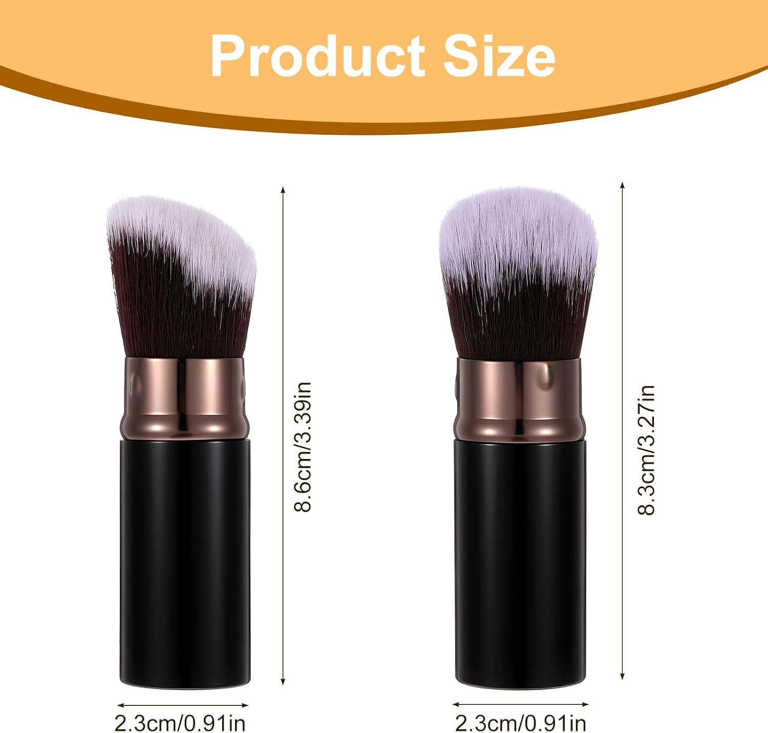 Heclia Retractable Makeup Brush 2 PCS Travel Face Blush Brushes Black Kabuki Foundation Brush with Flat and Angled Top Portable Powder Sunscreen Brushes for Blending Liquid Blush Buffing Cosmetics image number 4