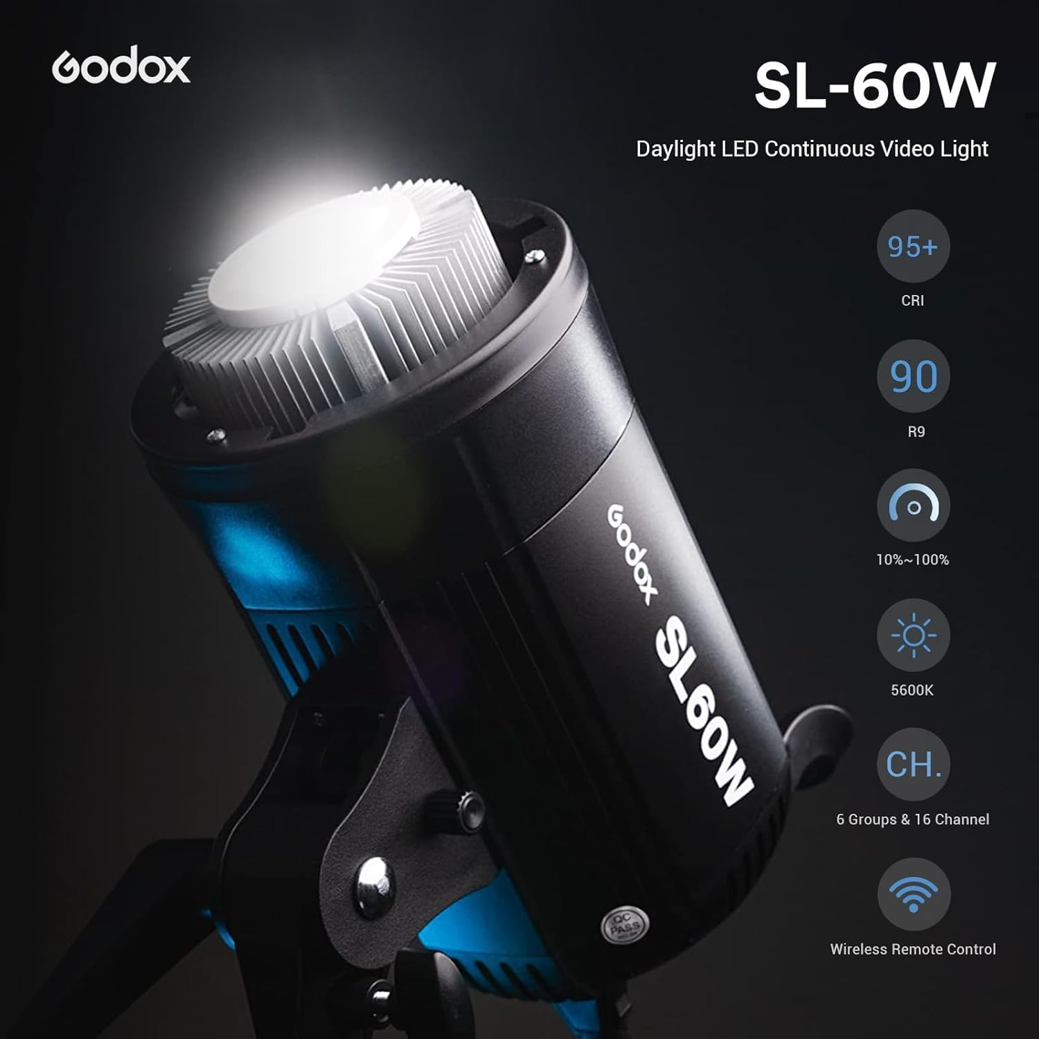 Godox SL60W SL-60W Studio LED Continuous Video Light with RC-A5 Remote, CRI95+ Qa>90 Dimming Bowens Mount Led Photography Light Daylight 5600K, for Video Recording Wedding Outdoor Shooting image number 2