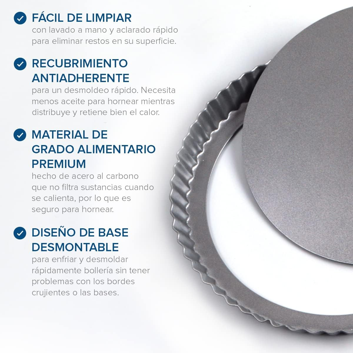 Joeji'S Kitchen Non Stick 22Cm 8.5 Inch Tart Tin - Perfect Pie Quiche Cheesecake Baking Dish - Easy Release Removable Base - Oven Freezer and Dishwasher Safe image number 2