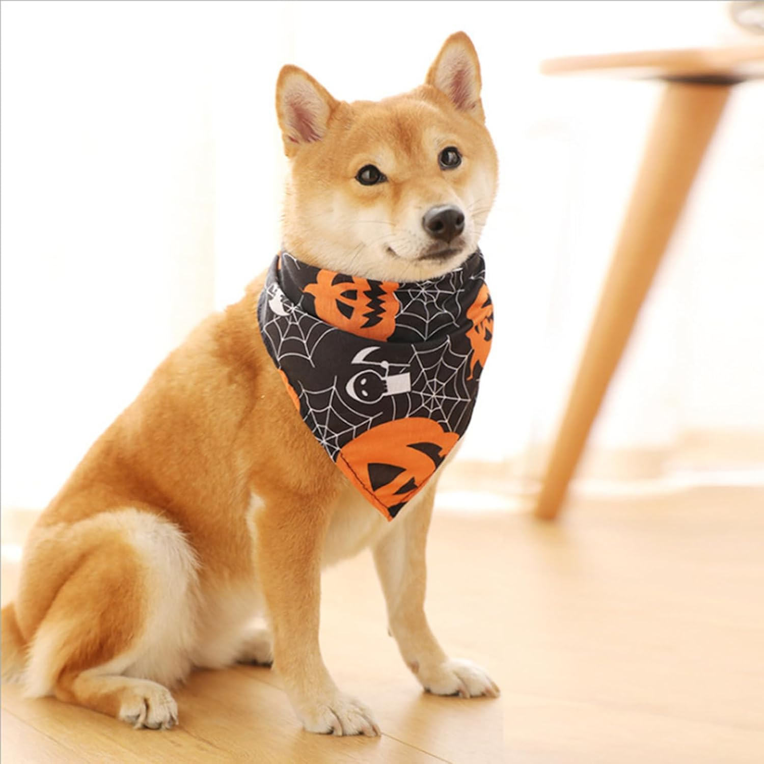 RTRTGS Pack of 3 Halloween Dog Scarf, Pet Scarf, Dog Scarf, Washable Triangular Dog Scarf, Ghost Pattern Pet Scarf for Halloween and Thanksgiving (M:65 X 42 X 42 Cm) image number 1