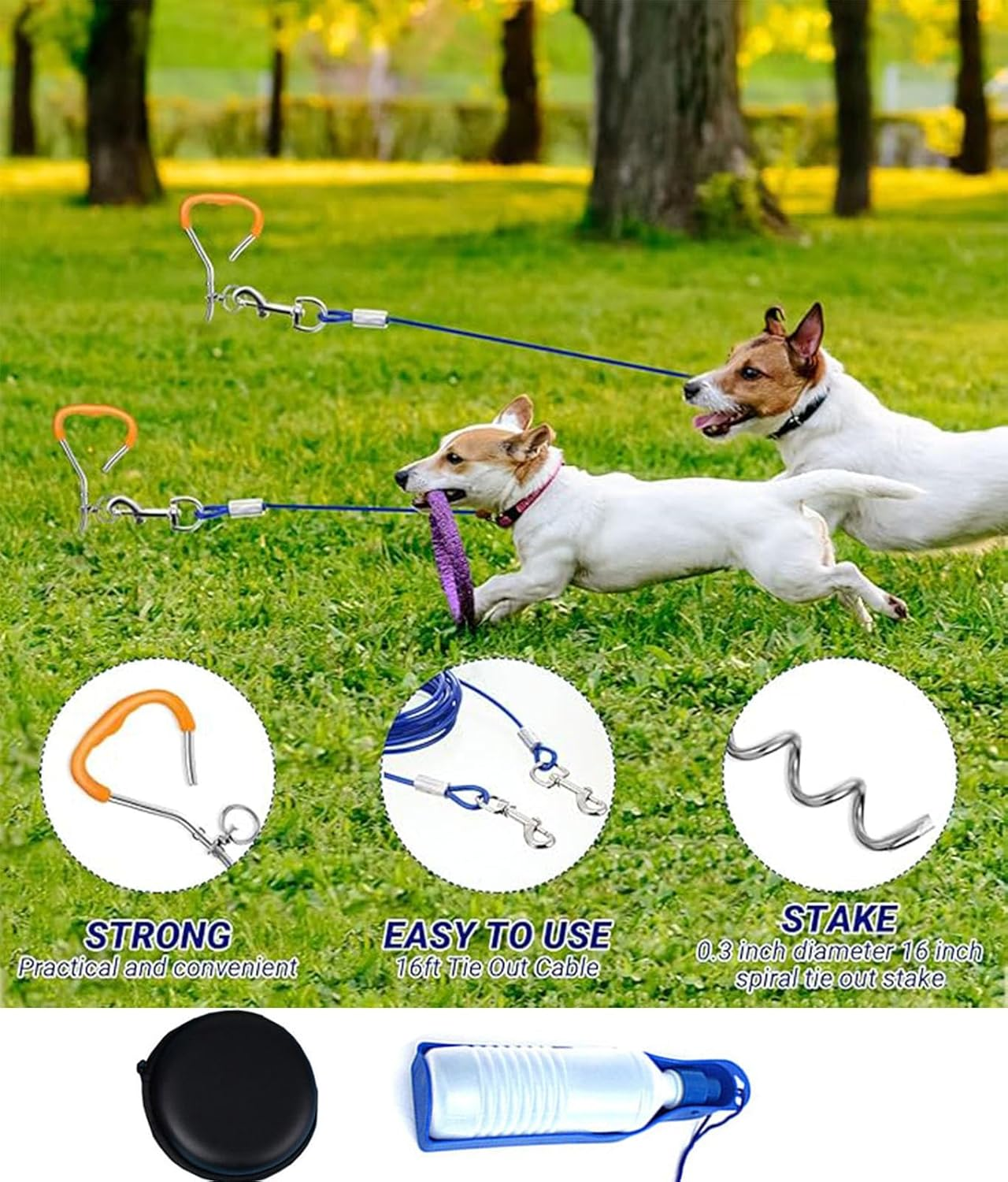 Dog Tie Out Cable and Stake, Tie Out Stake with 5M Runner Lead，Pet Lead for Yard Outdoor and Camping for Small to Medium Pets image number 4