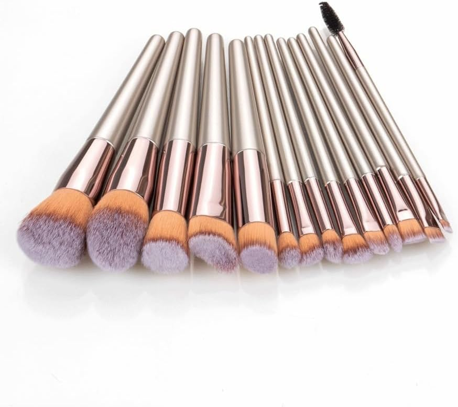 14-Piece Champagne Gold Professional Makeup Brush Ensemble, Including Foundation Brush, Blending Brush, Powder Brush, Blush Brush, Concealer Brush, and Eye Makeup Brushes, Comes with a Bag image number 6