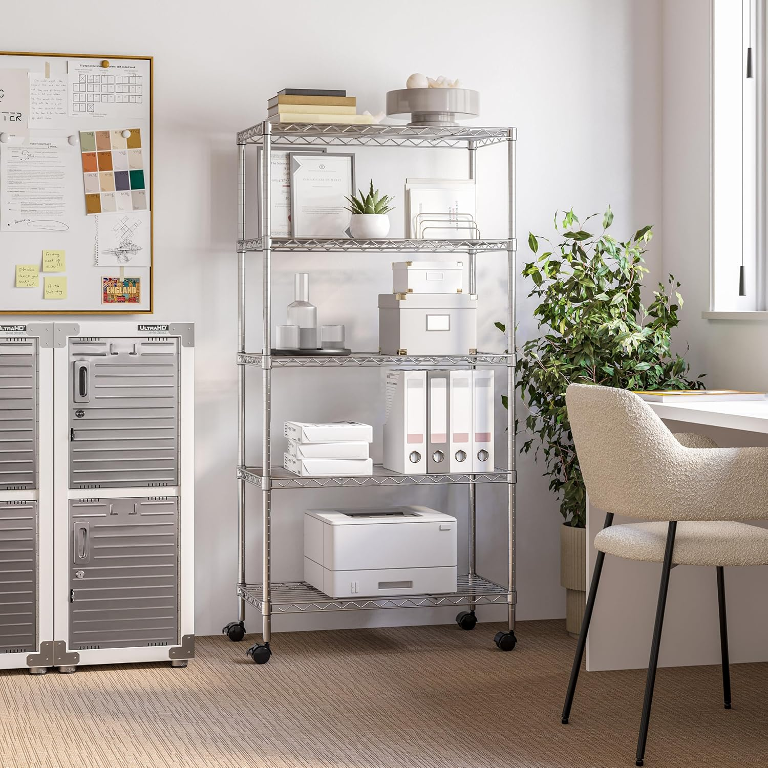 Seville Classics 5-Tier Wire Shelving with Wheels, 5-Tier, 30"" W X 14"" D (New Model), Chrome Plating, Plated Steel image number 3