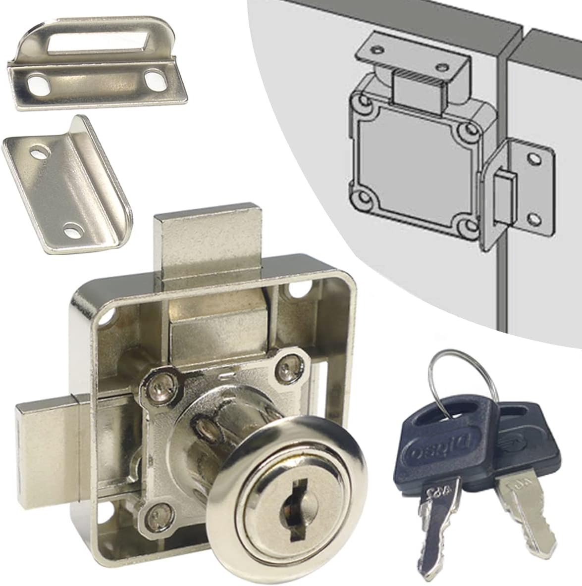 Cabinet Double Door Lock Cabinet Drawer Lock Safety Lock [Keyed Alike] Double Latch Door Lock [Mounted on Right Side Door]. for (3/5"-/15Mm -7/8"-/22Mm) Door Panels (1 Pack) image number 1