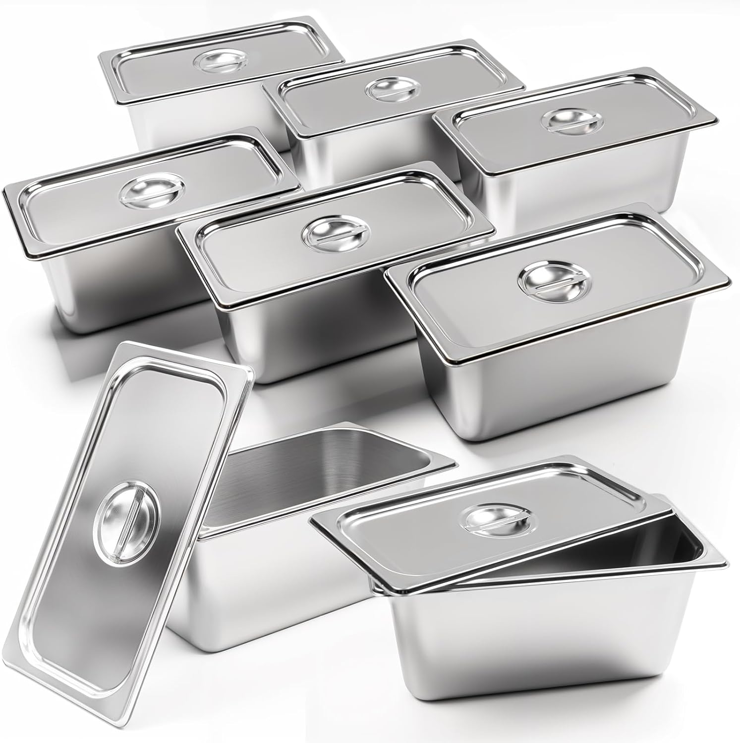 LZONEY 8 Pack Stainless Steel Hotel Pans 1/3 Size X 6" Deep Steam Table Pan with Lids,0.8 Mm Thick anti Jam Pan Stainless Steel Steamer Pan for Party, Restaurant, Hotel image number 6