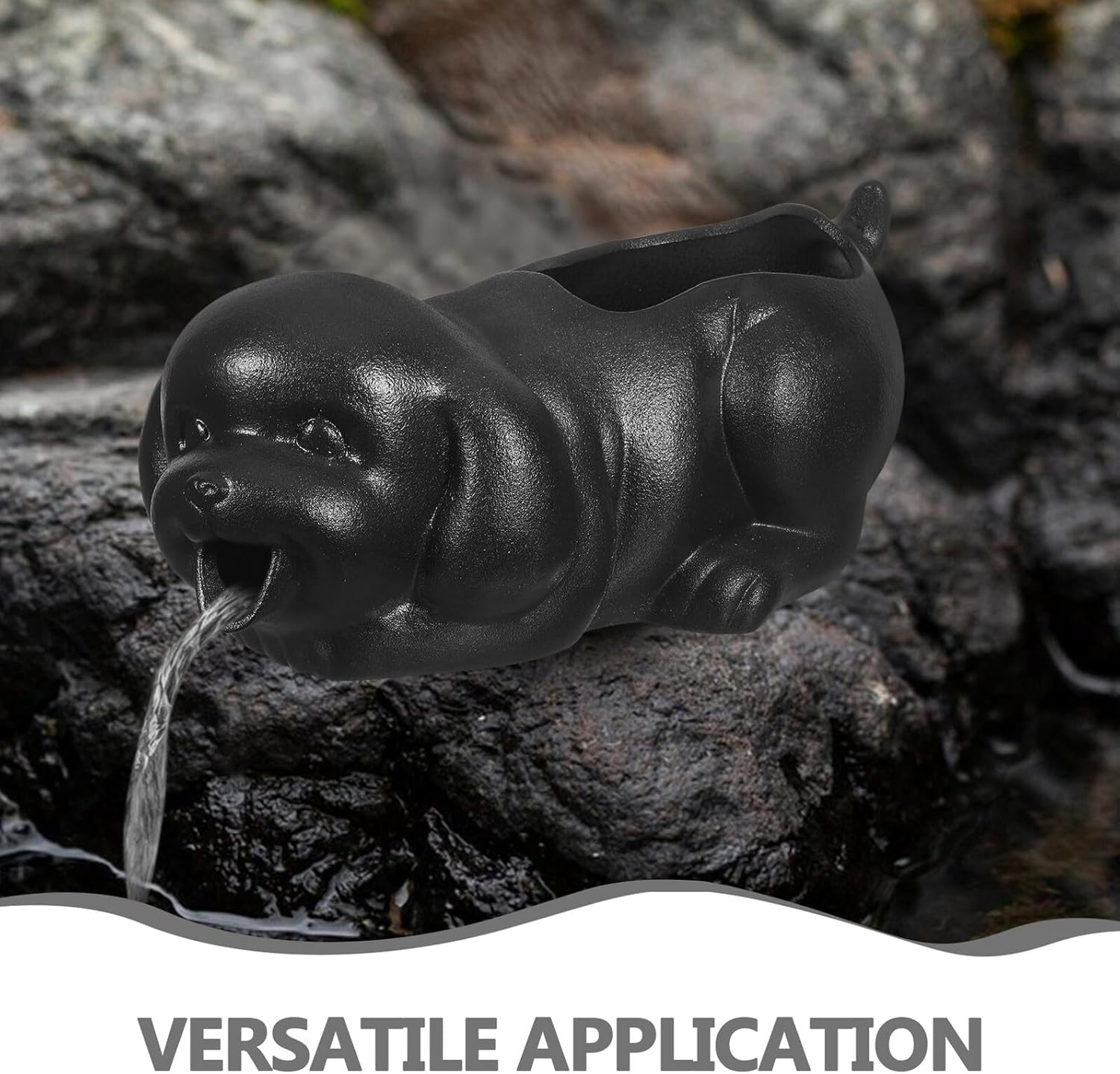 DECHOUS Ceramic Dog Fountain Spitter with Ecological Filtration Decorative Waterfall Jar for Fish Tank and Garden Interactive Puppy Statue Planter for Outdoor Water Features and Aquarium - Black image number 2