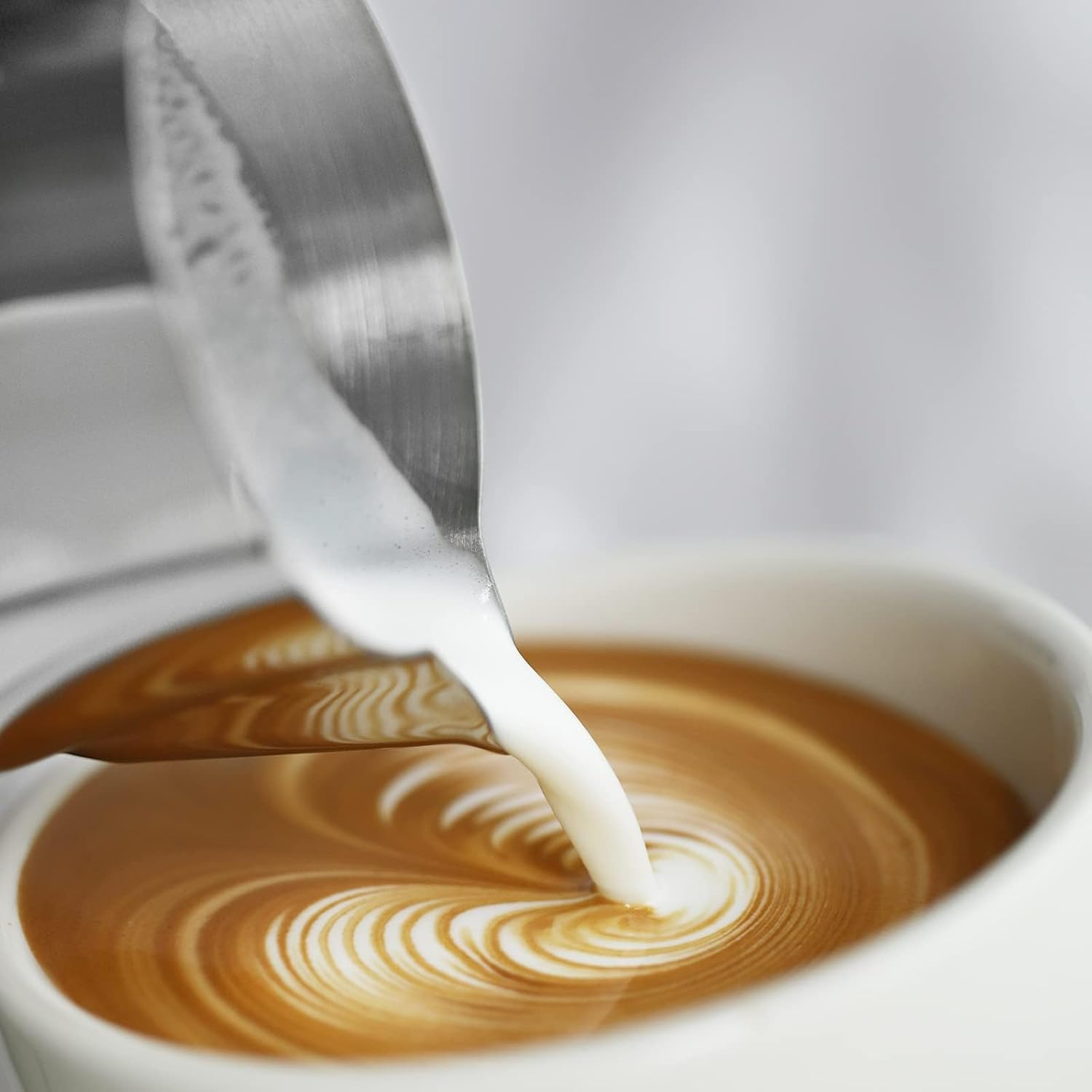 MHW-3BOMBER Milk Frothing Pitcher 450Ml/15.2Oz Milk Frother Cup Espresso Steaming Pitcher Stainless Steel Milk Frother Cup Barista Latte Art round Spout Milk Jug P6001S-OS image number 1