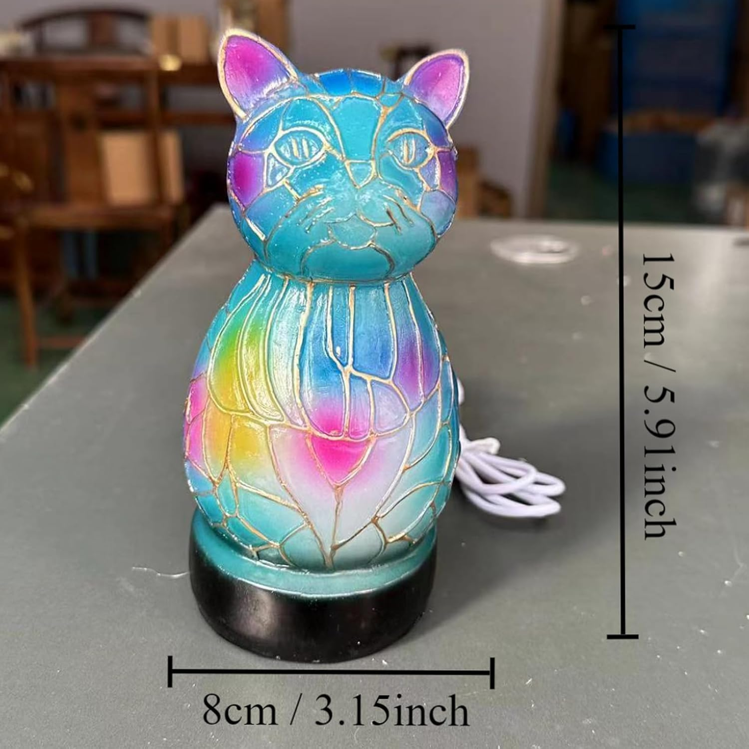 Retro Cat Stained Resin Table Lamp Animal Series Vintage Style Bedside Light Unique Design for Home D Cor Living Room Bedroom image number 6