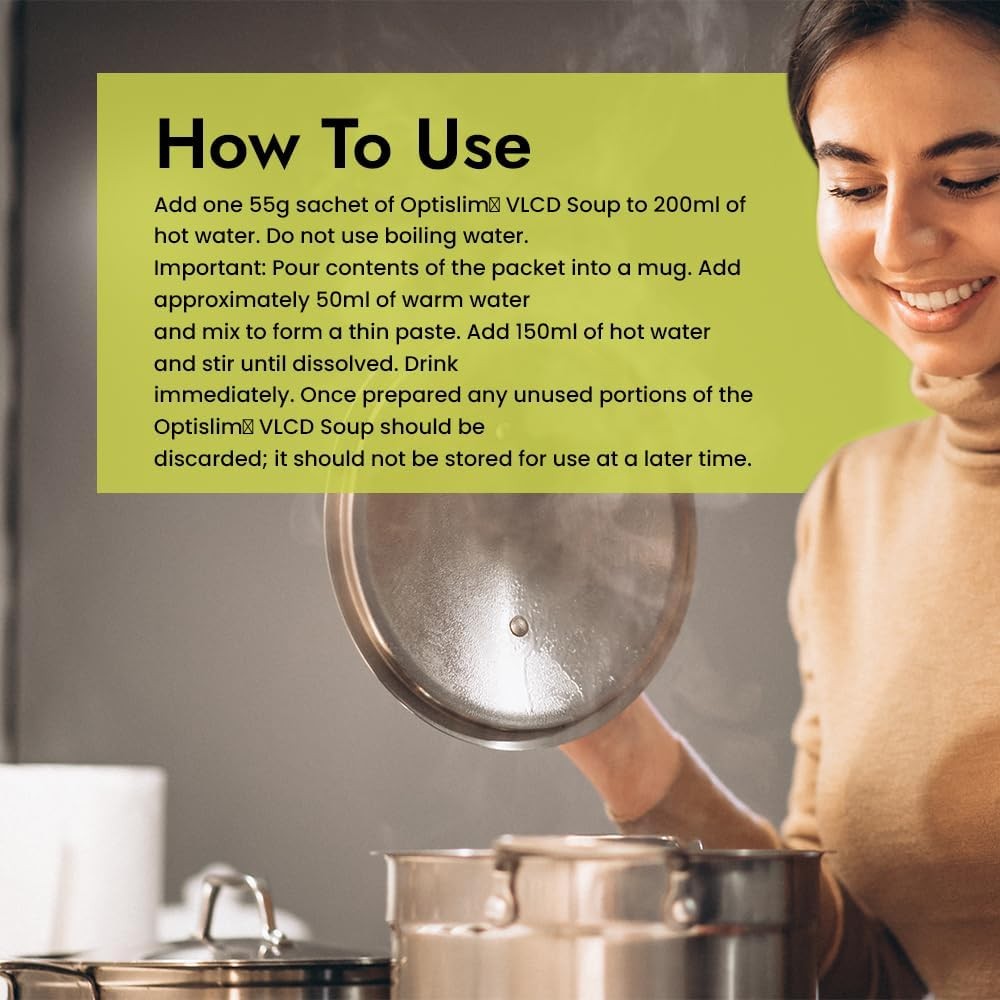 Optislim VLCD Soup - High Pure Protein, Low Carb Healthy Diet Soup Powder, High Calcium, Gluten Free, with 25 Vitamins and Minerals - 7 X 55G - Creamy Chicken image number 5