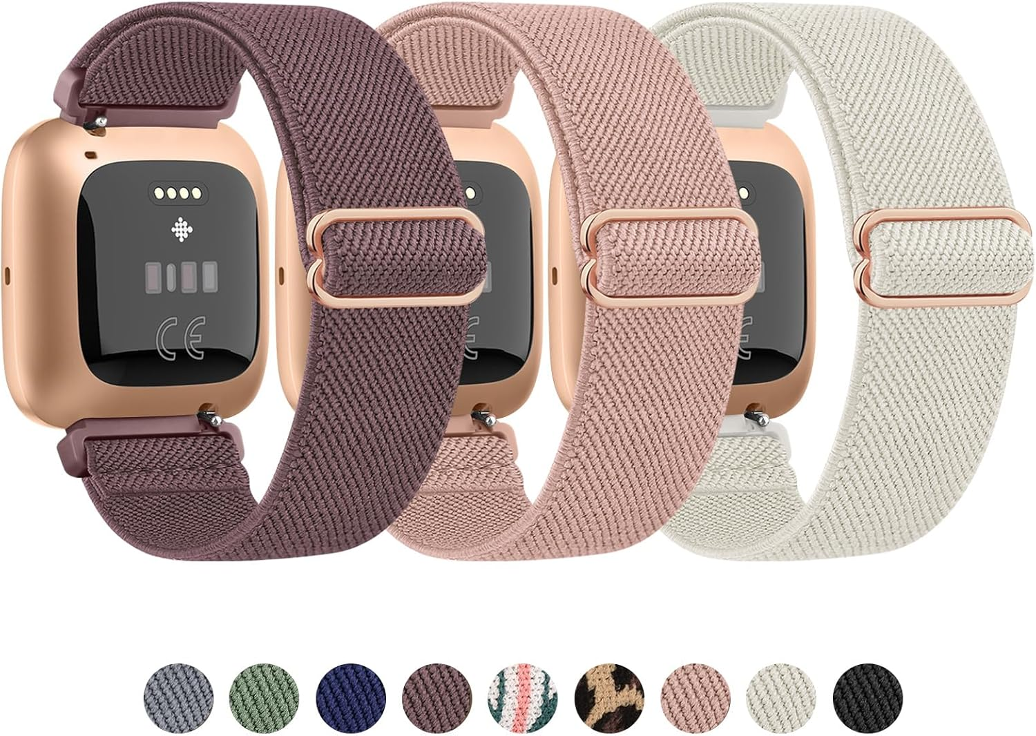 [3 Pack]Adjustable Elastic Bands for Fitbit Versa 2 Bands, Fitbit Versa Band,Versa Lite/Se Band, Soft Stretchy Loop Breathable Sport Nylon Replacement Strap Wristbands for Women/Men