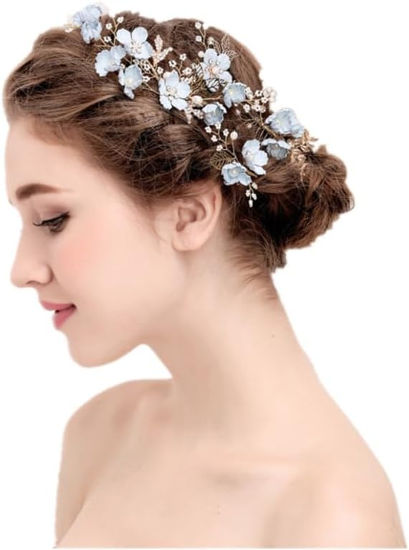Hemobllo Side Hair Clips with Flowers for the Bride: Alloy Headpiece with Rhinestones and Flowers for Wedding Brides Hair Comb Wedding Prom Birthday Party image number 6