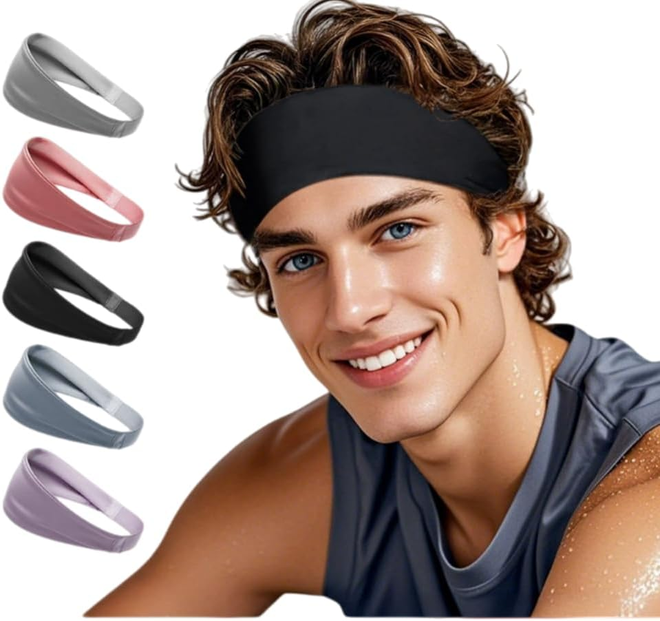 Unisex Cooling Sports Headband, Moisture Wicking Non-Slip Sweatband for Running, Yoga, Gym, Fitness - Men Women Adjustable Athletic Headband - Black image number 3