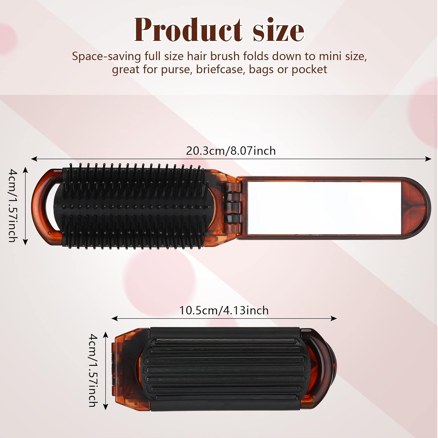 Nuenen 4 Pcs Folding Hair Brush with Mirror Portable Mini Hair Brush Small Compact Pocket Hair Comb for Family School Travel Car Gym Wig Bag Purse Gift Women Kids - Brown image number 6