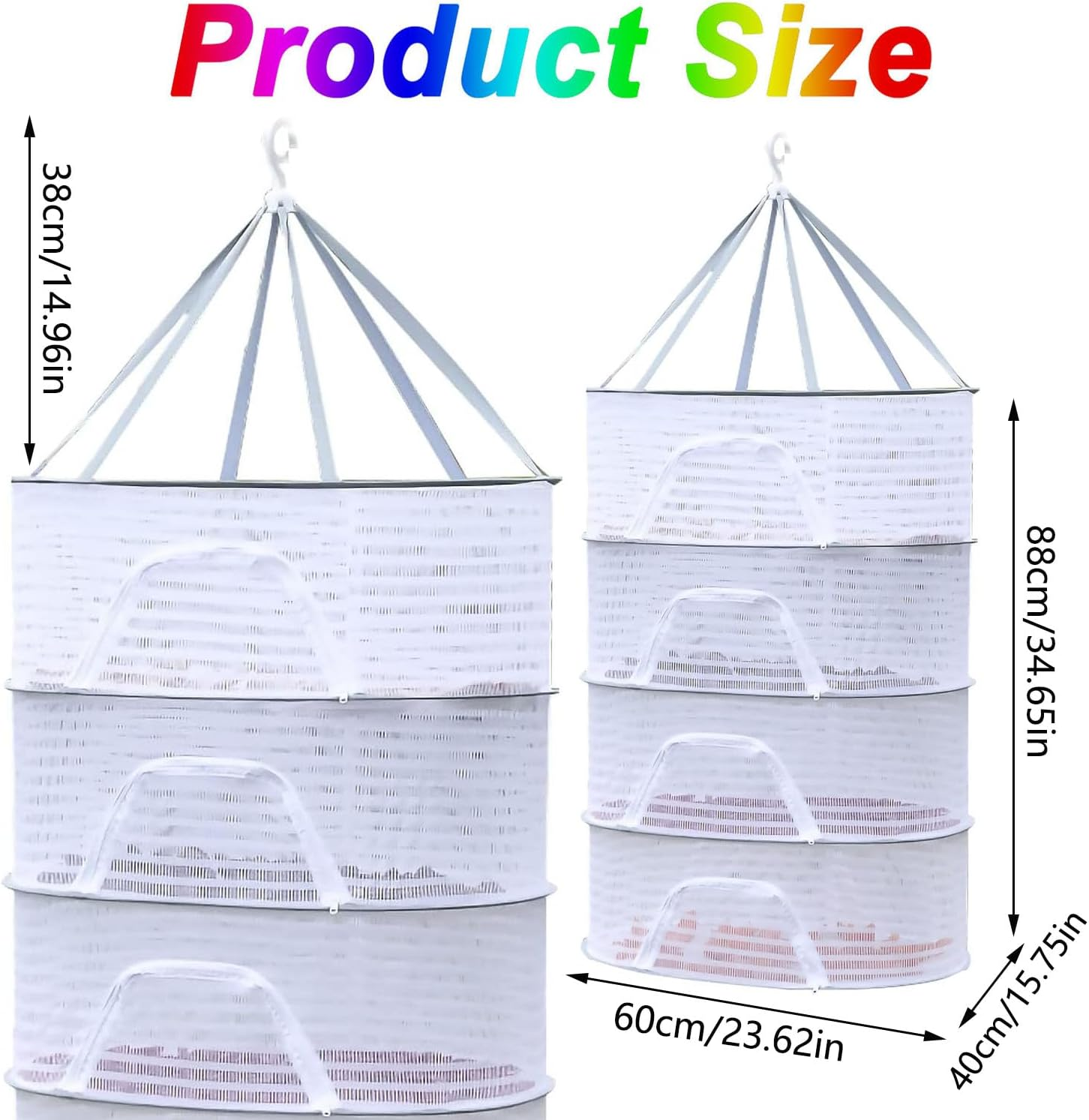 Herb Drying Rack, 4 Layers Hanging Mesh Net with Zipper, Rack Netmesh Hanging Dryer, Closure Foldable Mesh Drying Rack for Clothes Toys Vegetables Fruits Fish (White) image number 5