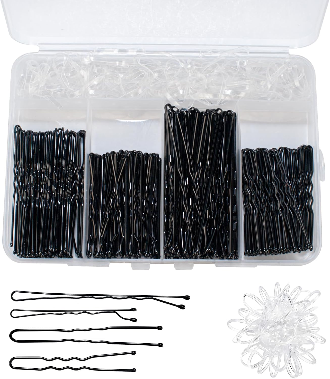 Pack of 200 Hair Pins, Bobby Pins, Black, Hair Clips, Hair Pins for Women, Ladies, Girls, Hair Accessories, Bun Pins, for Hair Accessories, with 100 Pieces Invisible Clear Hair Bands (Black)