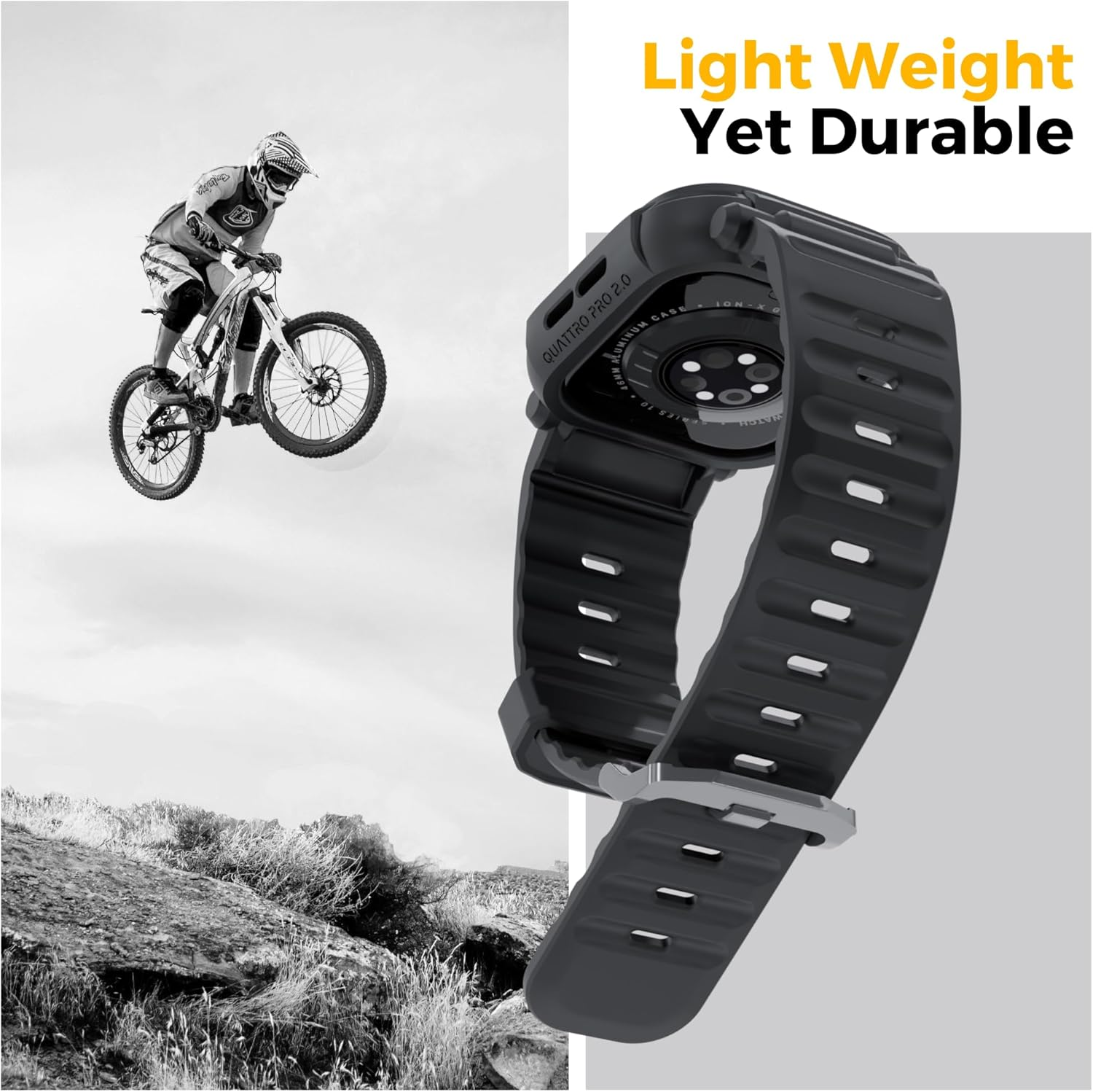 Elkson Made for Apple Watch 10 Bumper Case Band 46Mm Screen Protector Tempered Glass, Quattro Pro 2.0 Series Rugged for Iwatch, Military Grade Durable Protective Cover, Shock Proof, Black image number 2