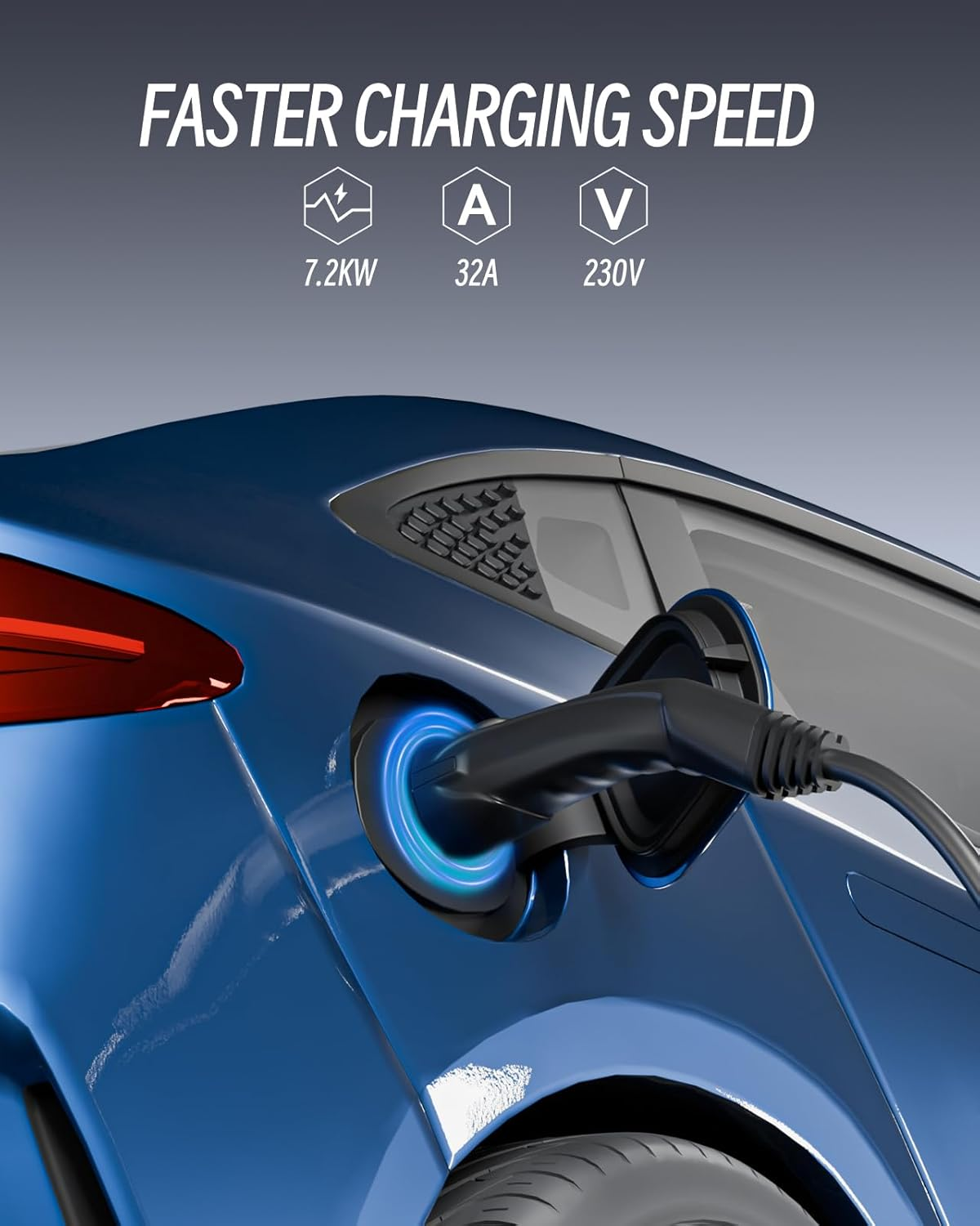 EVPEIWE Type 2 EV Charger 32A 7KW Portable Type 2 EV Charging Cable 5 Pin Single Phase EV Home Charger 6A-32A Adjustable Current Type 2 EV Charger for IEC 62196-2 Evs Model 3/Y BYD Atto3 MG, IP65 - Silver image number 3