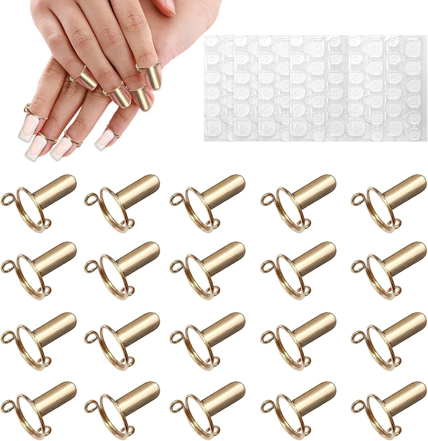 20Pcs Wudu Rings, Reusable Detachable Adjustable Size Rings for Nail with 120Pcs Adhesive Nail Tabs image number 2