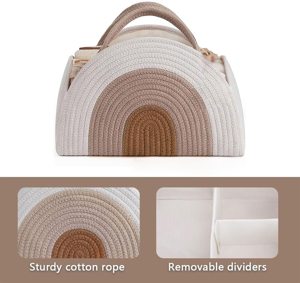 Cotton Rope Diaper Caddy Organizer, Portable Baby Nappy Storage Basket with Handle, Boho Nursery Tote for Changing Table, Travel, Car &ndash; Newborn Essentials Bag image number 3
