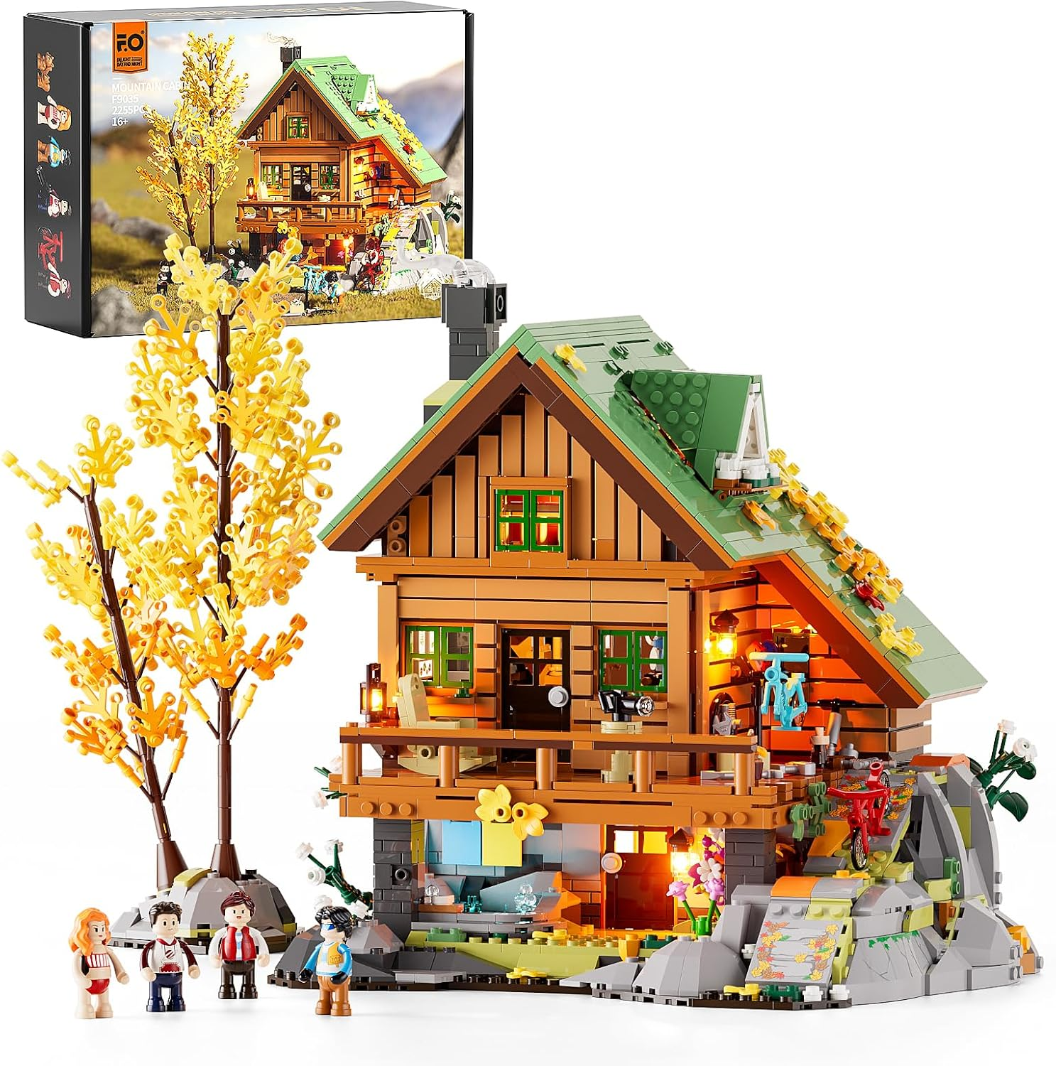 FUNWHOLE Mountain-Cabin House Lighting Building-Bricks Set - Friends Mountain House and Treehouse Collection LED Light Building Set 2255 Pcs for Adults and Teen image number 2