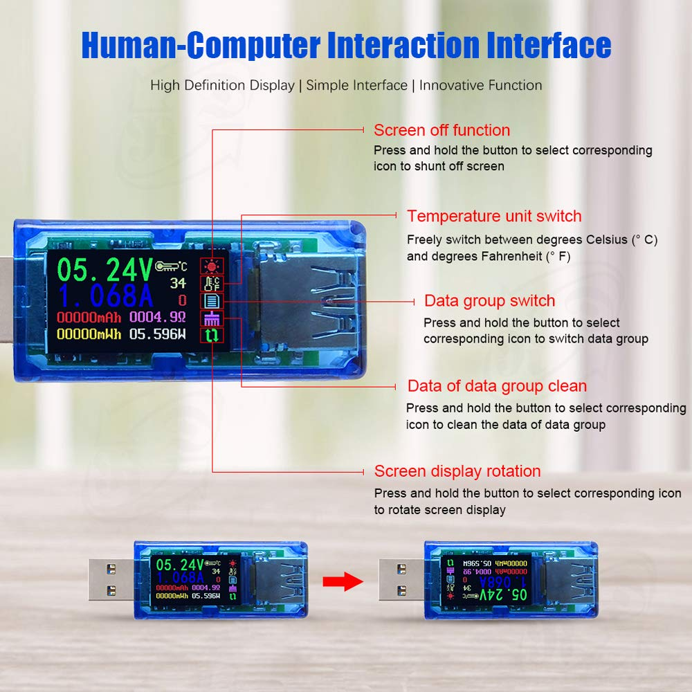 AT34 USB 3.0 Tester, USB Power Meter, 3.7-30V 0-4A Voltage Tester Multimeter, USB Current Meter Tester, IPS Color Display Voltmeter Ammeter, USB Charger Tester image number 2