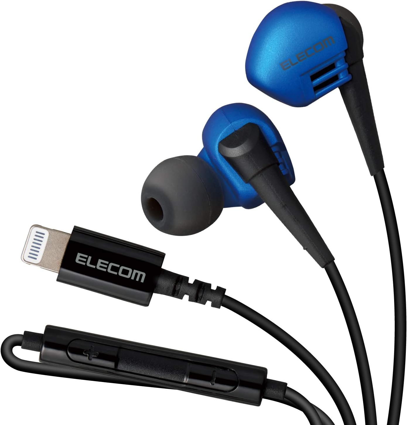 Elecom Stereo Headphone with Microphone, Ear Plug Type, Lightning Black