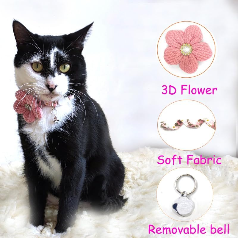 Small Dog Collar with Flower, Puppy Collar for Dog Collars for Small Dogs Cute Dog Collar with Bell, Adjustable Length (Pink, One Size)