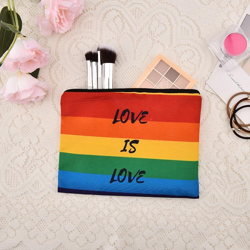 Rainbow Pride Makeup Bag for Women Men LGBQT Colorful Canvas Cosmetic Bag for Couple Friend Gay Anniversary Birthday Gifts for Boyfriend Girlfriend Sister Brother Colorful Pride Gift Bags