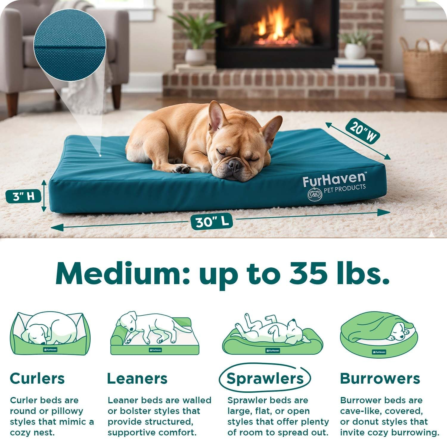 Furhaven Water-Resistant Cooling Gel Dog Bed for Medium/Small Dogs W/Removable Washable Cover, for Dogs up to 35 Lbs - Indoor/Outdoor Logo Print Oxford Polycanvas Mattress - Deep Lagoon, Medium image number 2