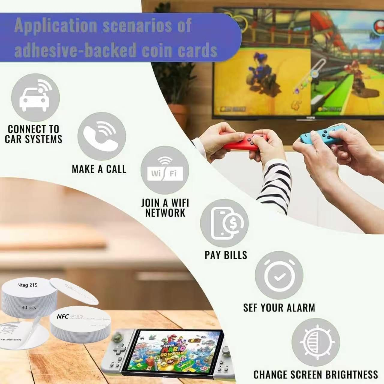 QYEHSWKT30 Pcs NFC Tags Ntag 215 round NFC Stickers, Blank NFC Coin Cards Rewritable NFC Card with Adhesive Back, Compatible with Android and NFC Enabled Devices（25Mm） image number 2