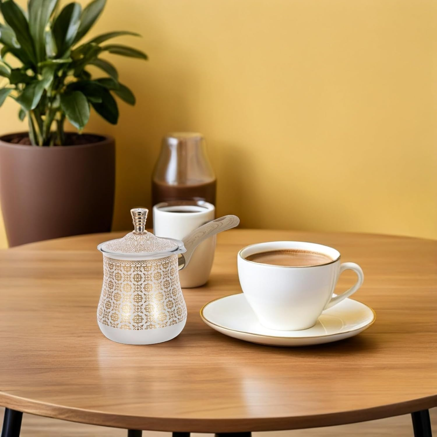 BRIGHTFUFU Stainless Steel Turkish Coffee Pot 720Ml with Lid &ndash; Handheld Mocha Coffee Maker and Stovetop Espresso Pitcher for Milk, Butter, and Chocolate Warming, Suitable for Home and Camping image number 2