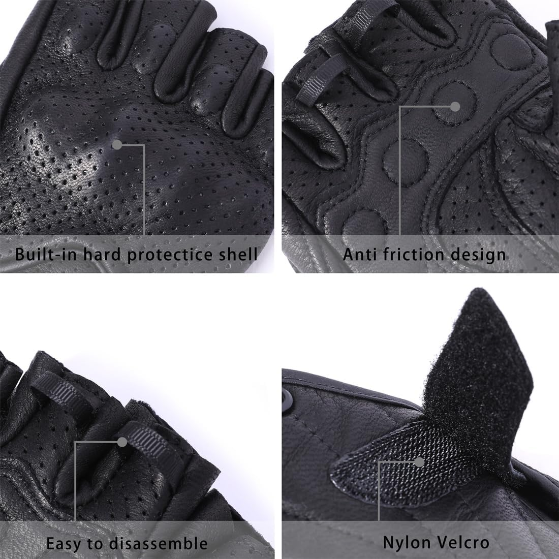 Harssidanzar Men'S Motorcycle Gloves Leather Perforated Motorbike Riding Driving Gloves CM044US image number 3