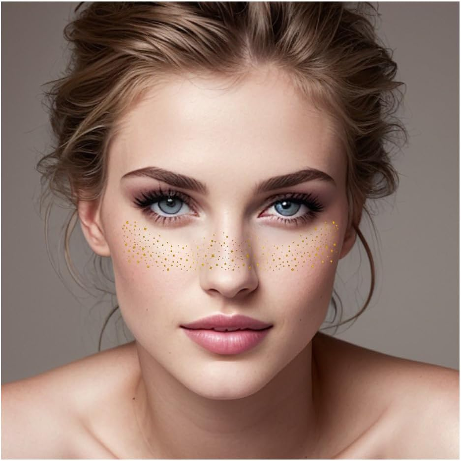 12Pcs Glitter Freckles Tattoo Stickers, Glitter Freckles for Face, Waterproof Gold and Silver Tattoo Stick Glitter Tattoo Makeup Sticker for Party, Masquerade (Gold+Silver) image number 1